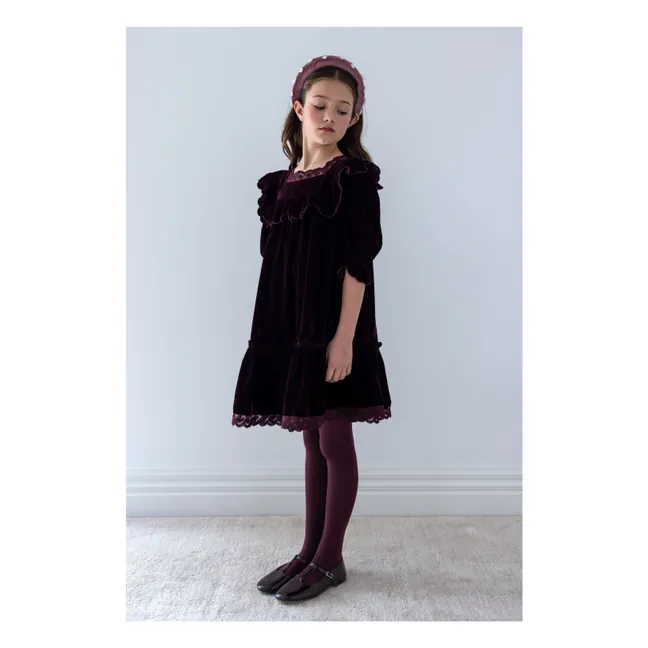 Robe Col Carré Dentelle Velours | Prune