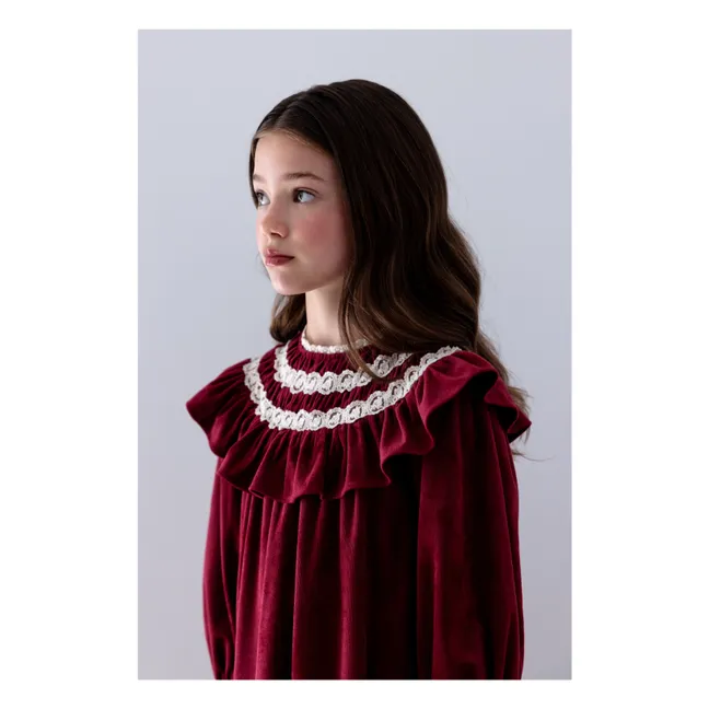 Robe Dentelle Encolure Volants | Rouge cerise