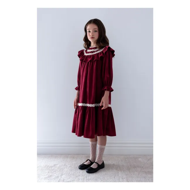 Robe Dentelle Encolure Volants | Rouge cerise