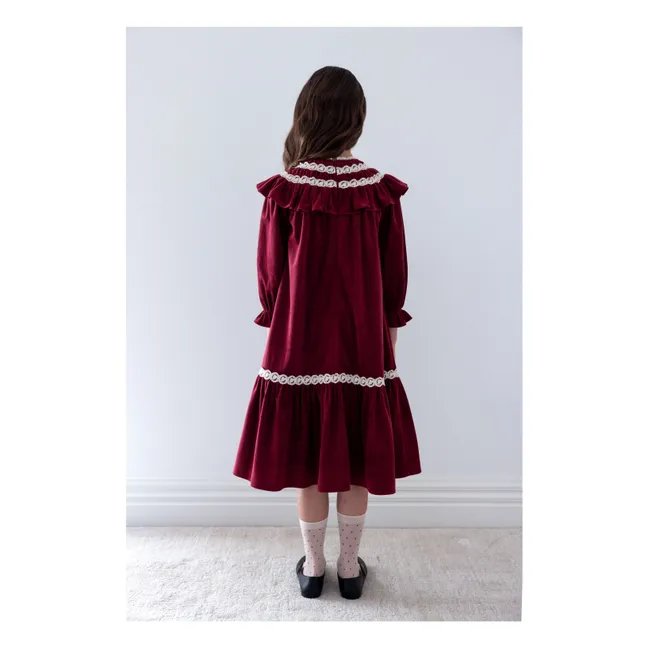 Robe Dentelle Encolure Volants | Rouge cerise