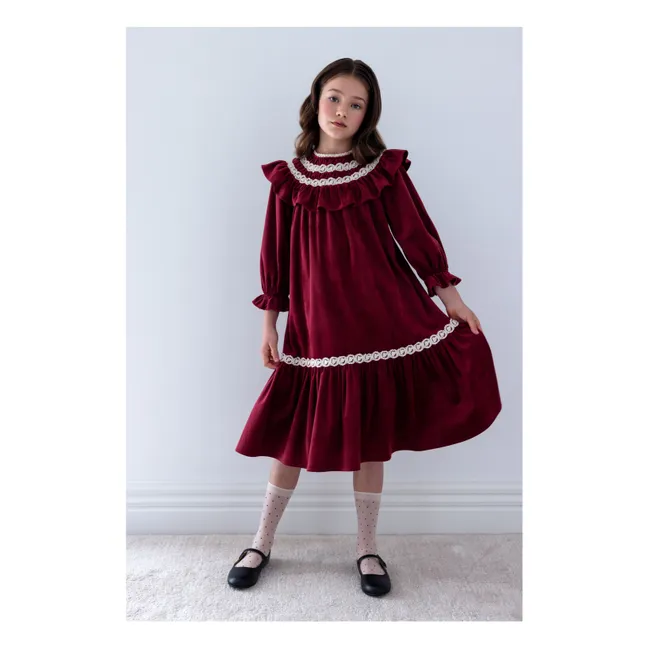 Robe Dentelle Encolure Volants | Rouge cerise
