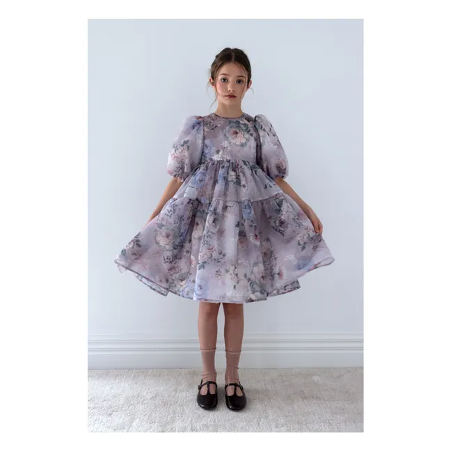 Robe Manches Bouffantes Fleurie Organza | Lavande