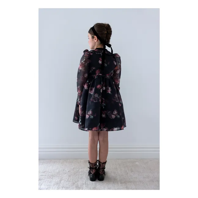 Robe Fleurie Organza | Noir