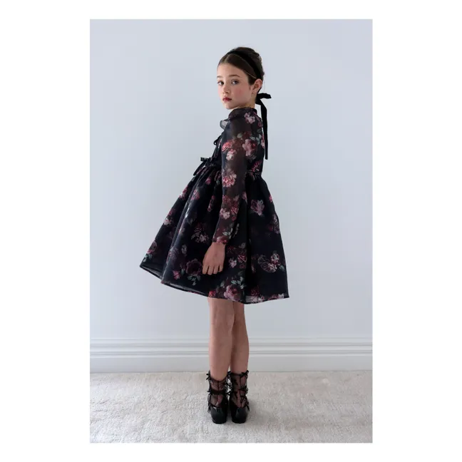 Robe Fleurie Organza | Noir