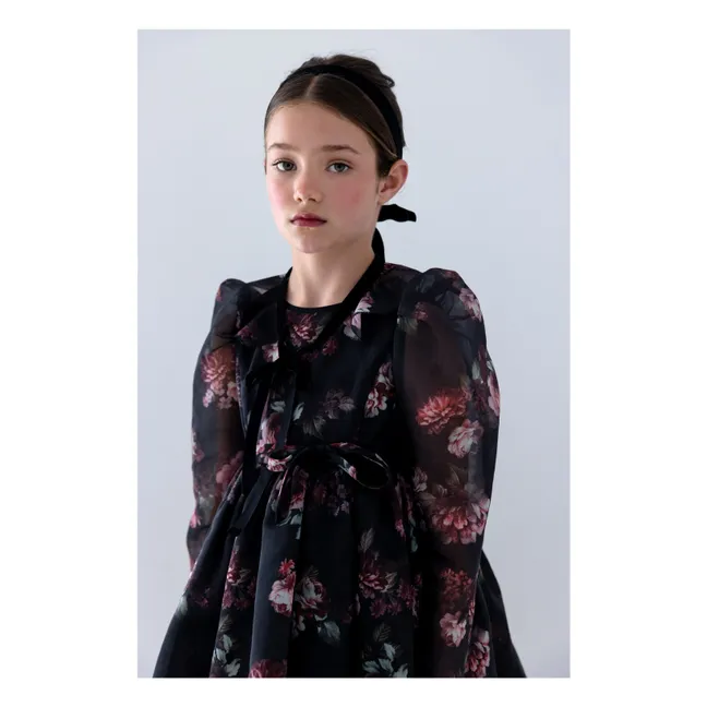 Robe Fleurie Organza | Noir