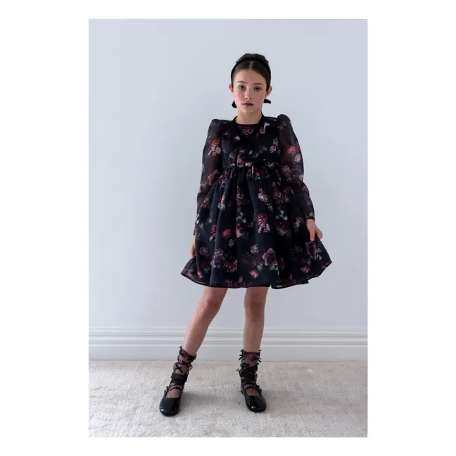 Robe Fleurie Organza | Noir