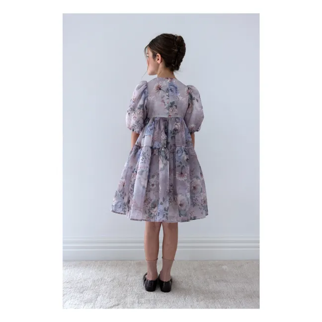 Robe Manches Bouffantes Fleurie Organza | Lavande