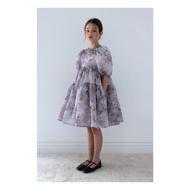 Robe Manches Bouffantes Fleurie Organza | Lavande