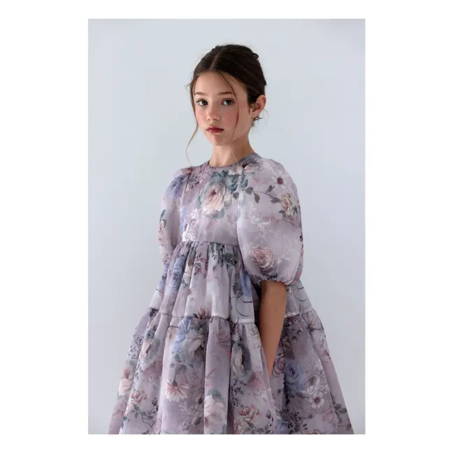 Robe Manches Bouffantes Fleurie Organza | Lavande