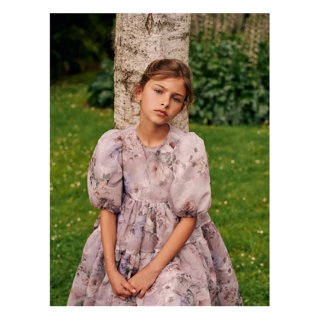 Robe Manches Bouffantes Fleurie Organza | Lavande