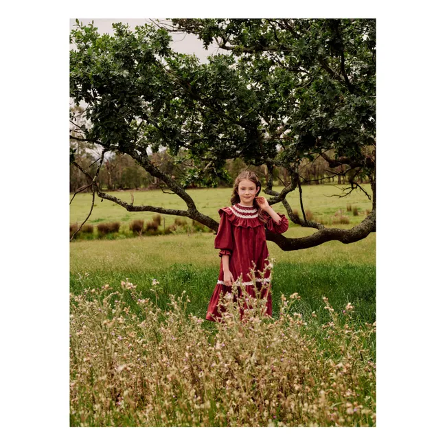 Robe Dentelle Encolure Volants | Rouge cerise