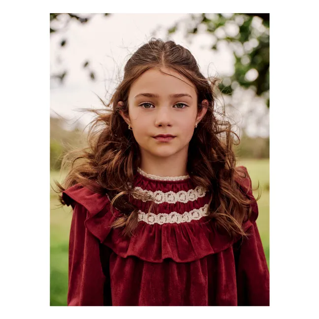 Robe Dentelle Encolure Volants | Rouge cerise