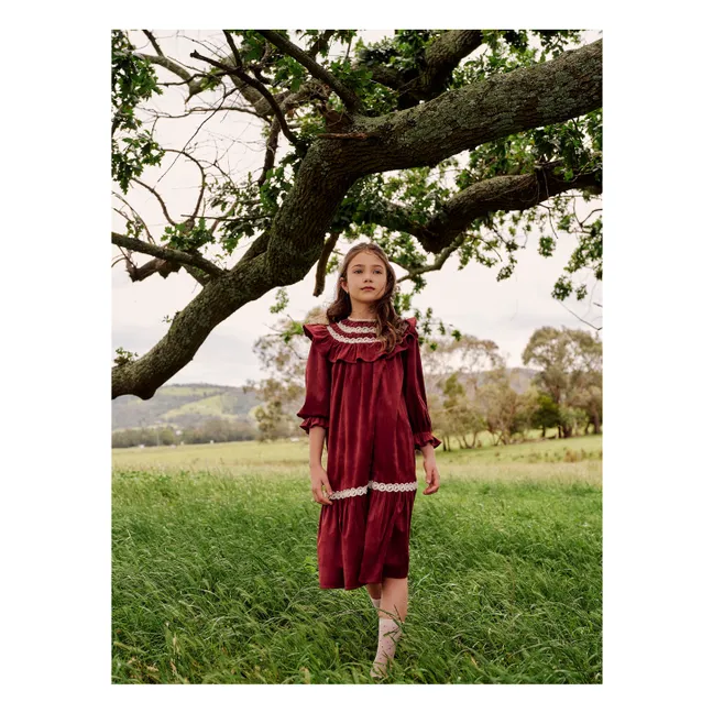 Robe Dentelle Encolure Volants | Rouge cerise