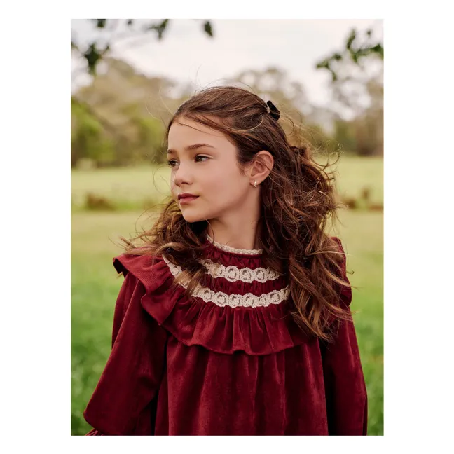 Robe Dentelle Encolure Volants | Rouge cerise