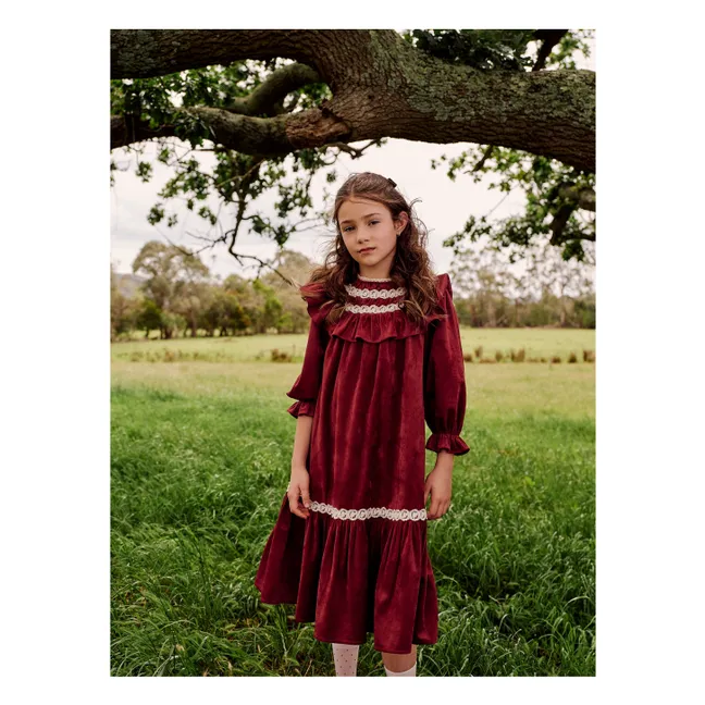 Robe Dentelle Encolure Volants | Rouge cerise