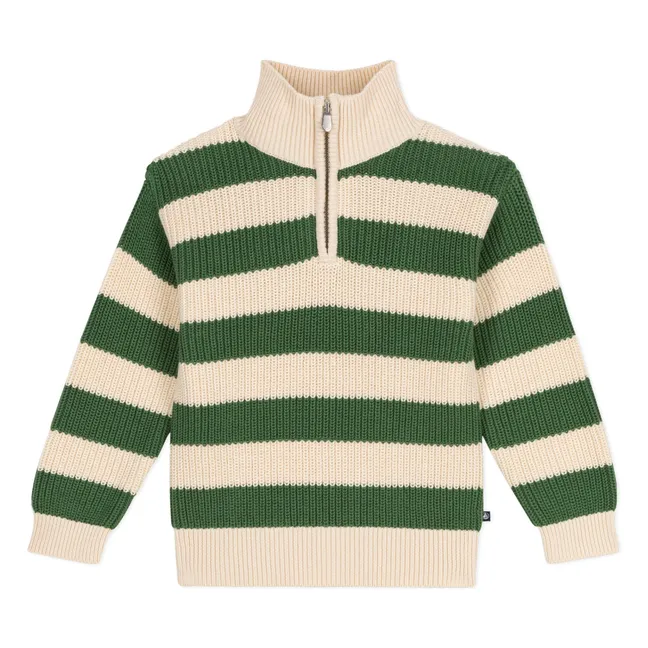 Jersey de rayas con cuello de cremallera | Verde Kaki