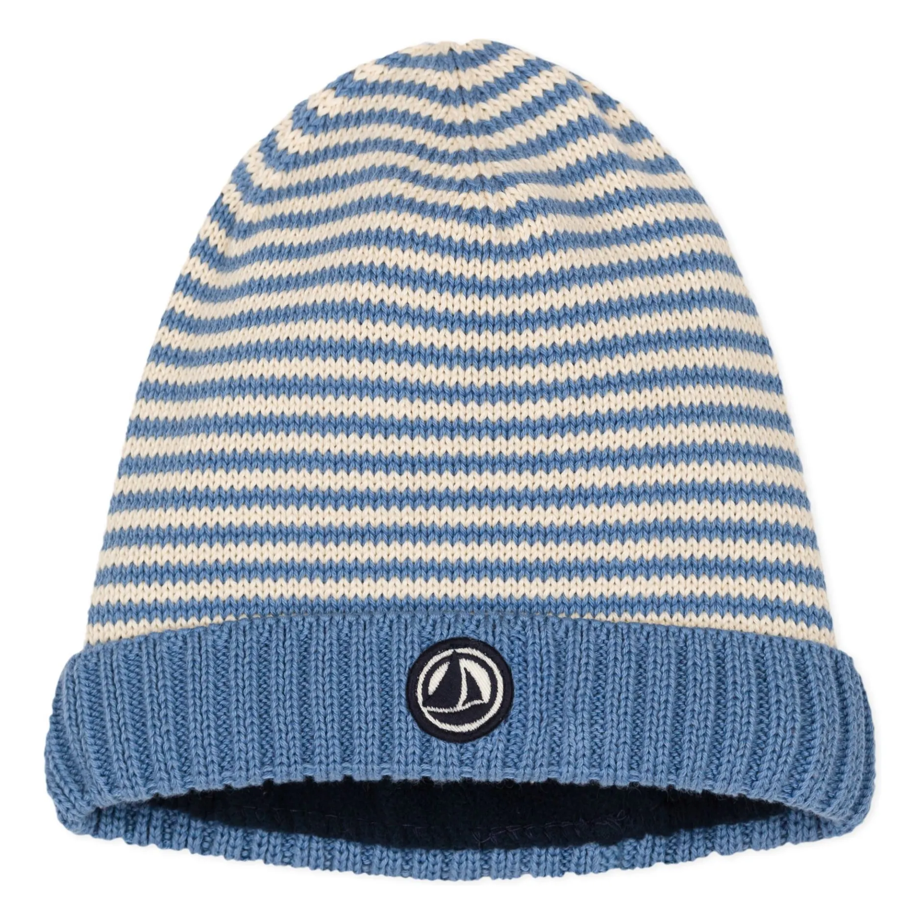 Petit Bateau Unisex Blue Striped Fleece-Lined Beanie