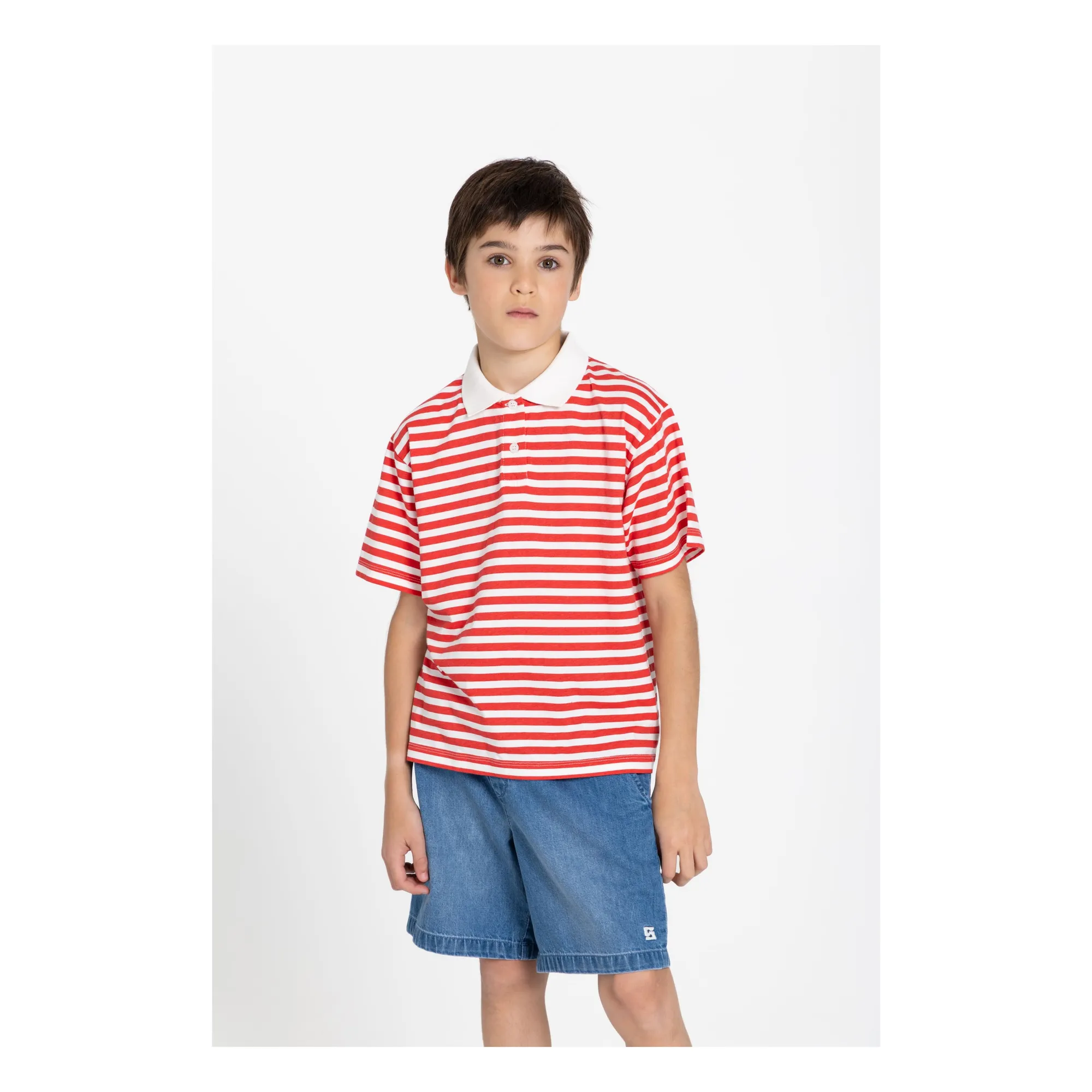 Smallable Kid Dark Red Tilo Striped Organic Cotton Polo Shirt