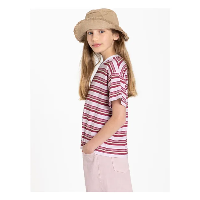 T-shirt Liv Rayé Coton Bio | Rouge cerise