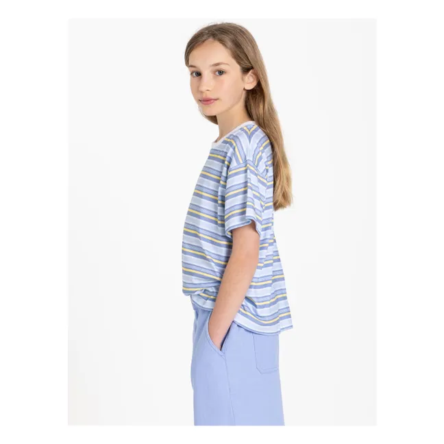 Camiseta de algodón orgánico a rayas Liv | Azul Pálido