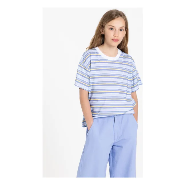 Camiseta de algodón orgánico a rayas Liv | Azul Pálido