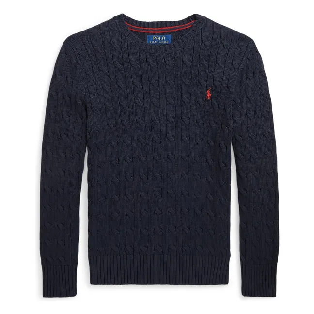 Pull Maille Torsadée Logo | Bleu marine