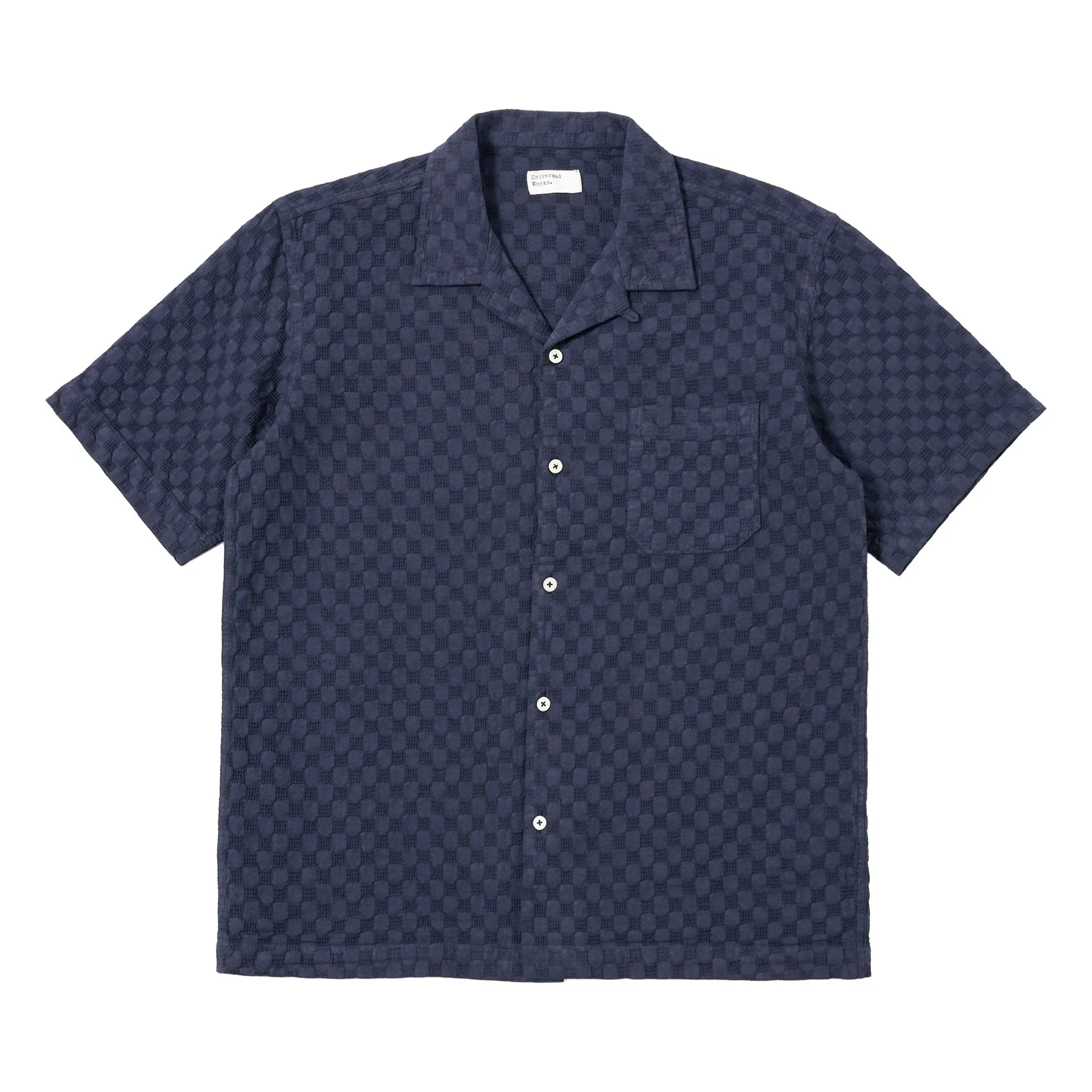 Universal Works Navy Blue Shirt Road Shirt Dot Waffle