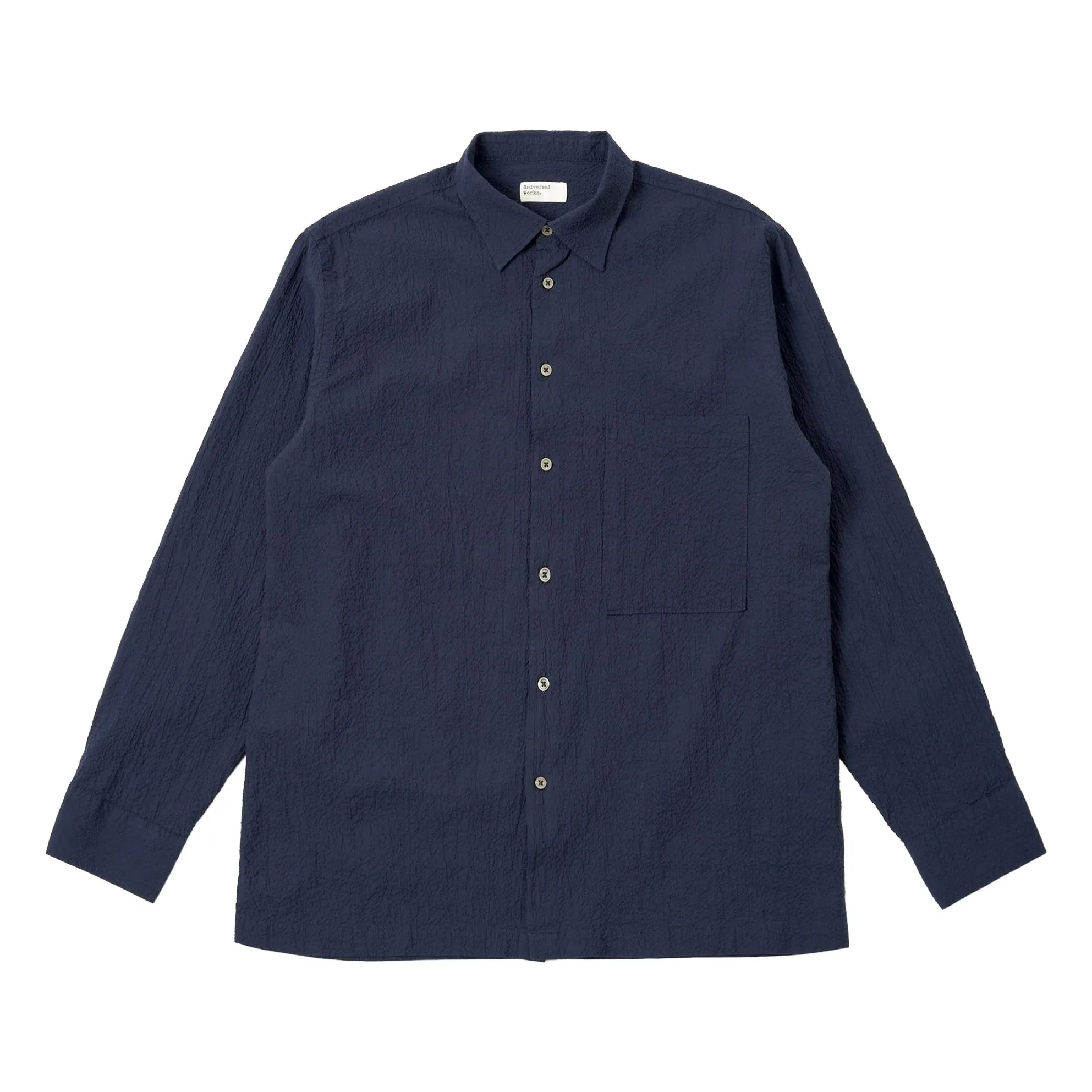 Universal Works Navy Blue Lucky Seersucker Shirt