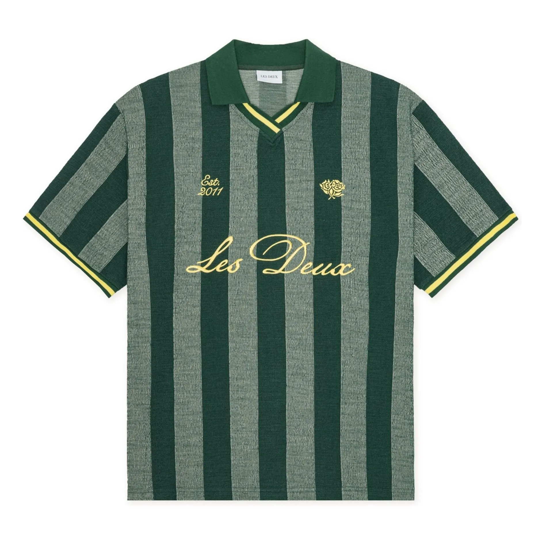 Les Deux Dark Green Striped Football Polo