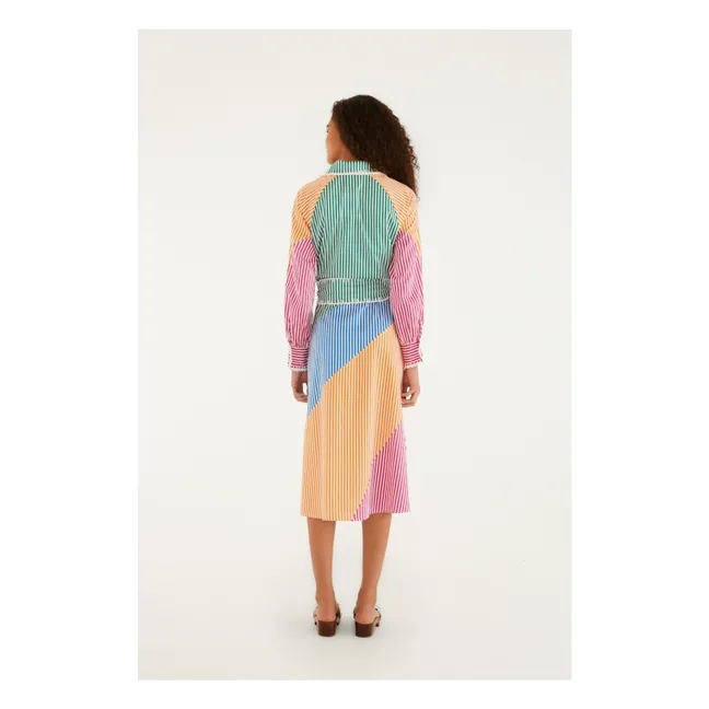 Vestido camisero de rayas de algodón | Verde