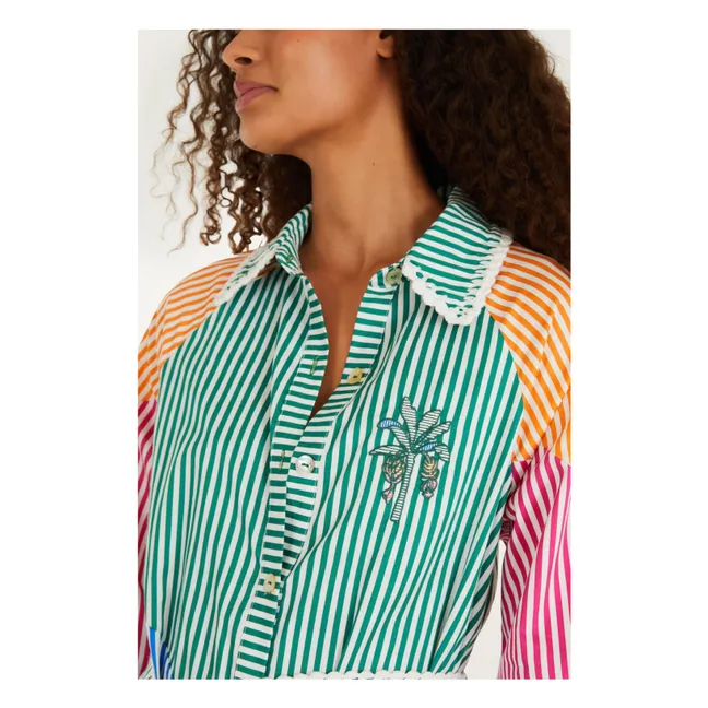 Vestido camisero de rayas de algodón | Verde