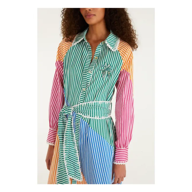 Vestido camisero de rayas de algodón | Verde