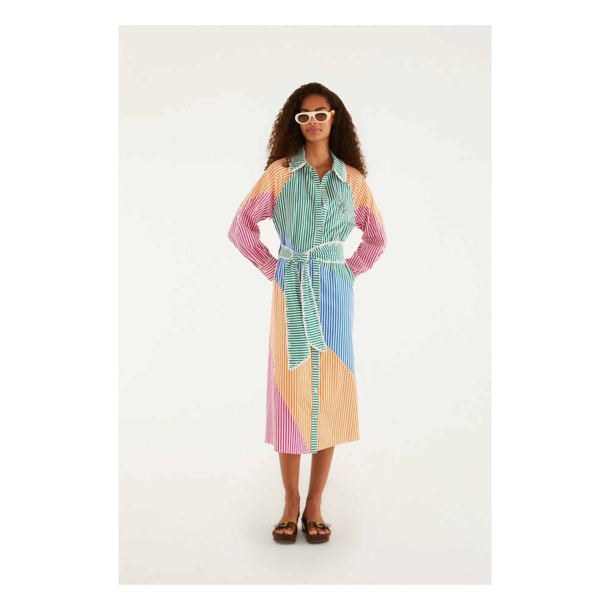 Robe Chemise Rayures Coton | Vert- Image produit n°0