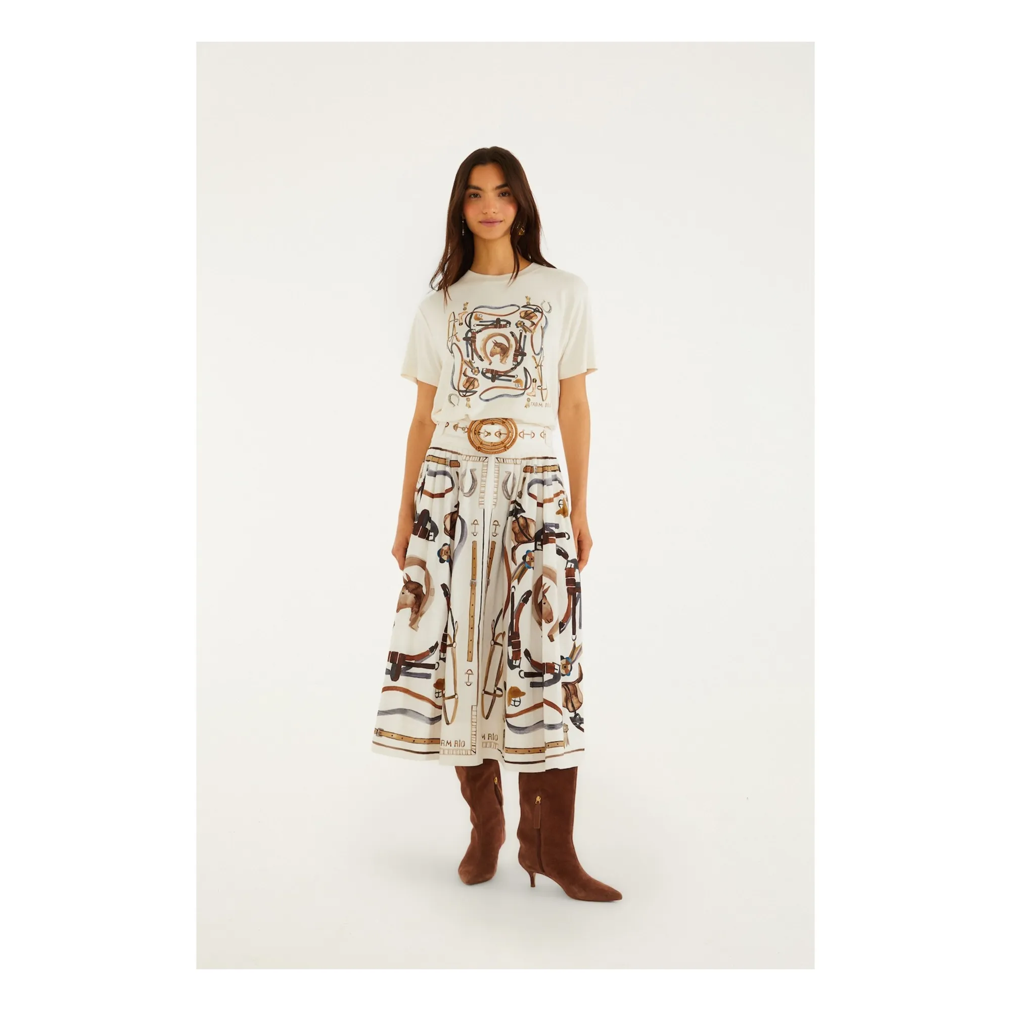 Jupe Imprimé Equestre Coton | Blanc- Image produit n°2
