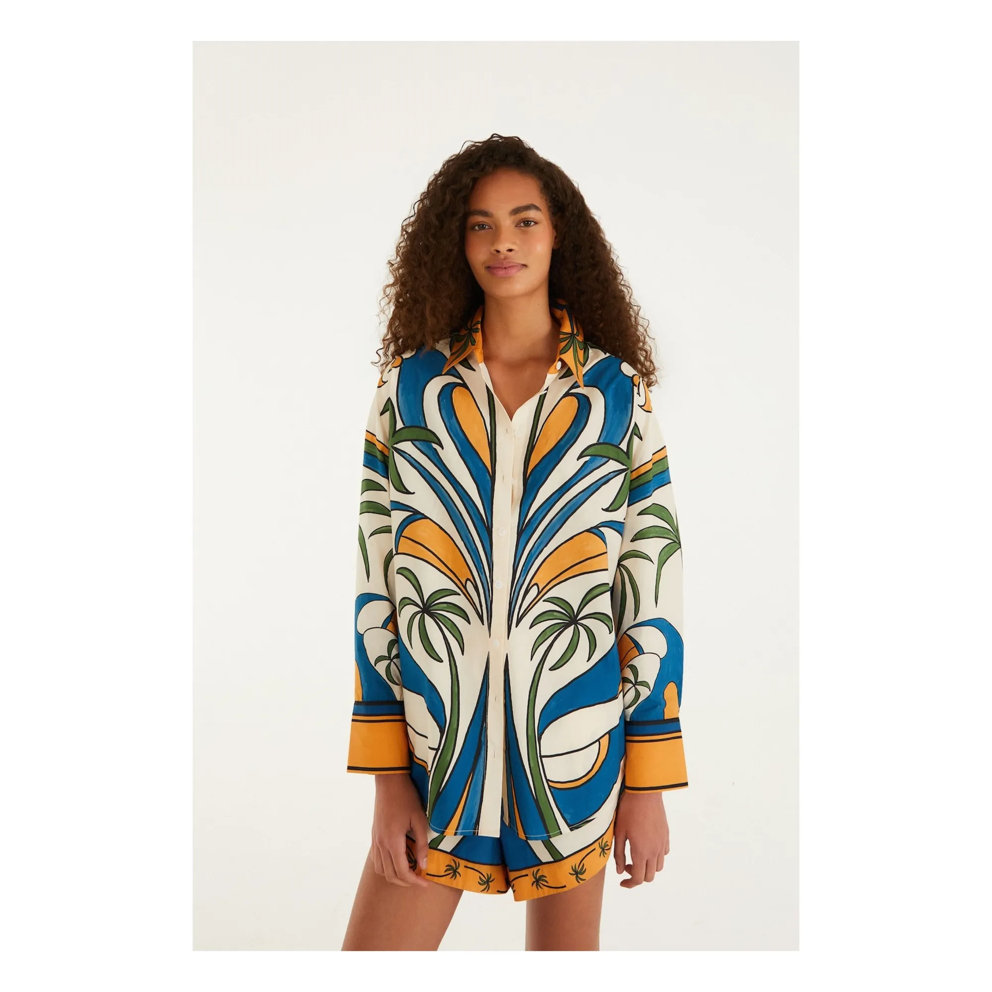Short Tropical Graphique Coton | Ecru- Image produit n°1