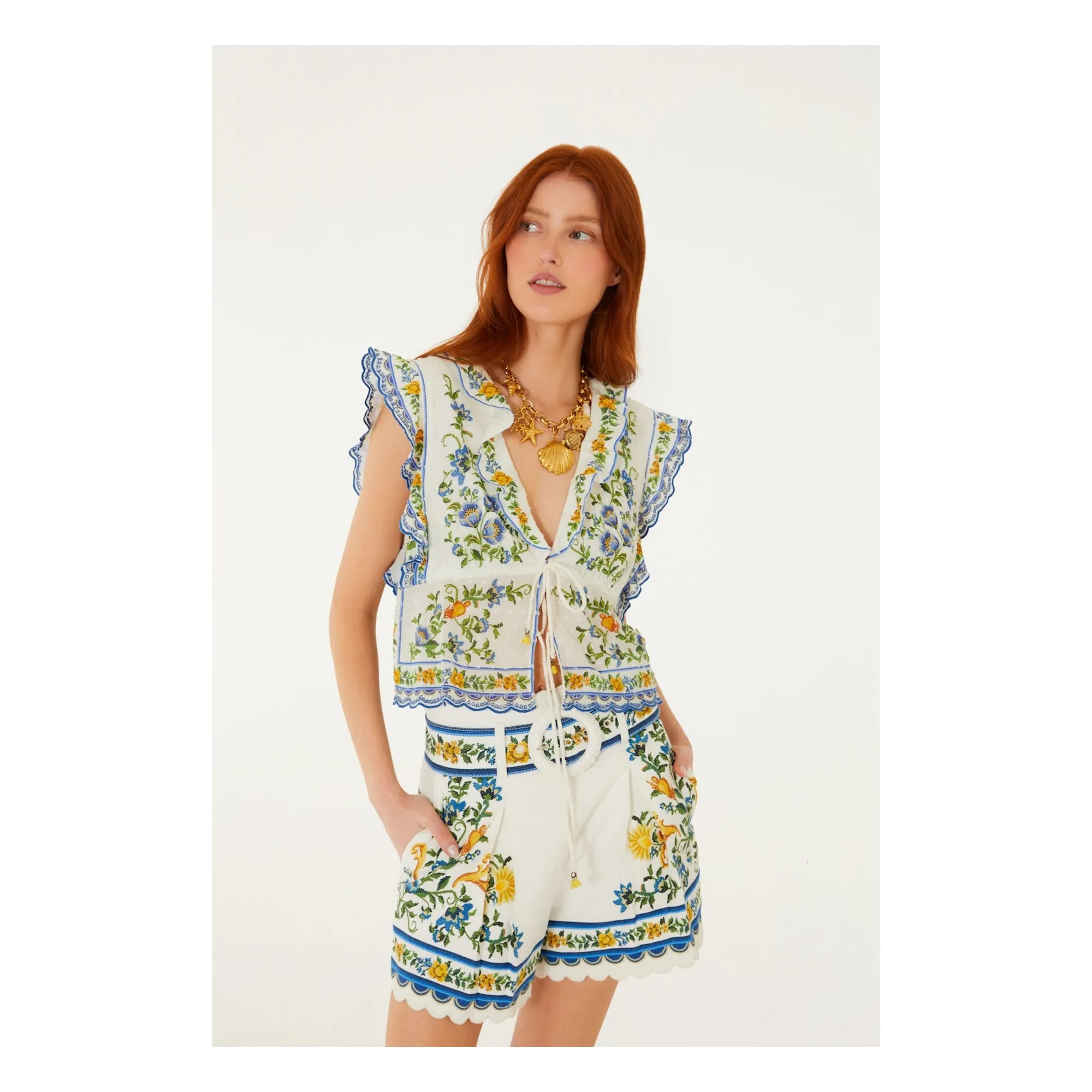 Short Emily Floral Coton | Blanc- Image produit n°1