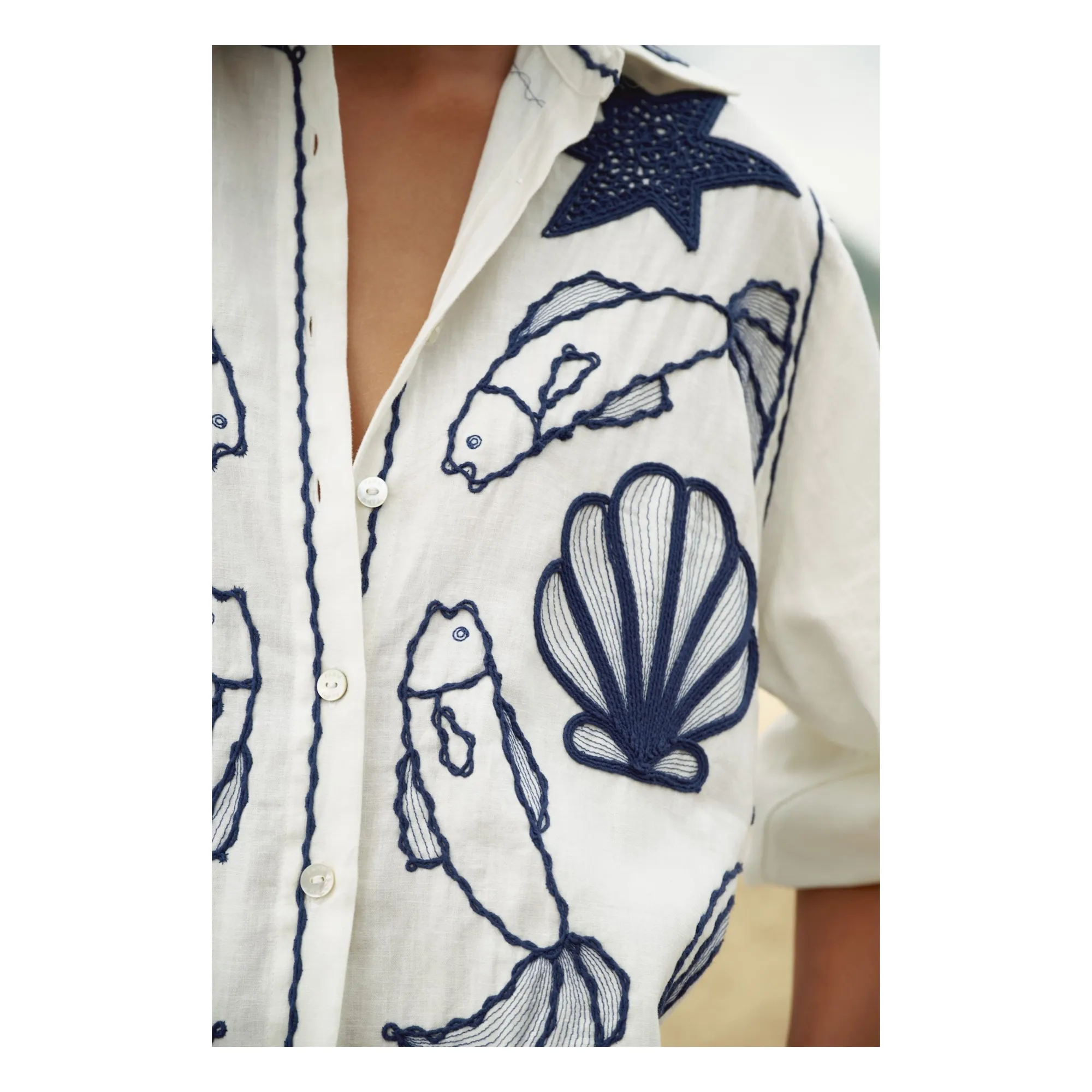 Chemise Fresh Fish Lin | Blanc cassé- Image produit n°3
