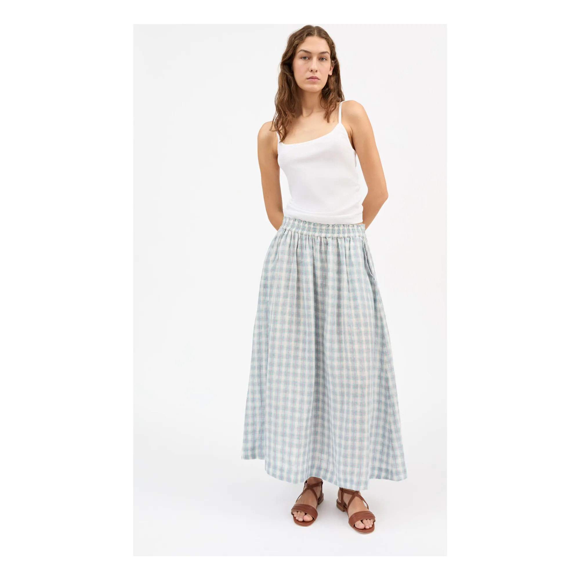 Jupe Carreaux Dagny Coton Bio | Bleu- Image produit n°1