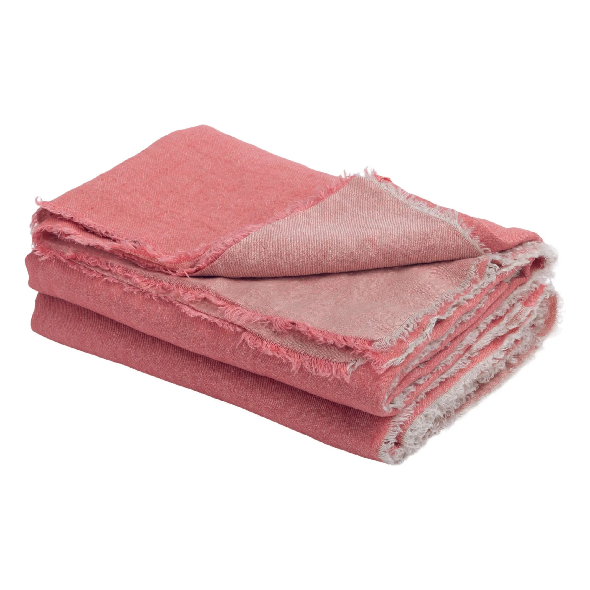 Plaid Vice Versa frangé en lin lavé | Pivoine/Givré- Image produit n°0