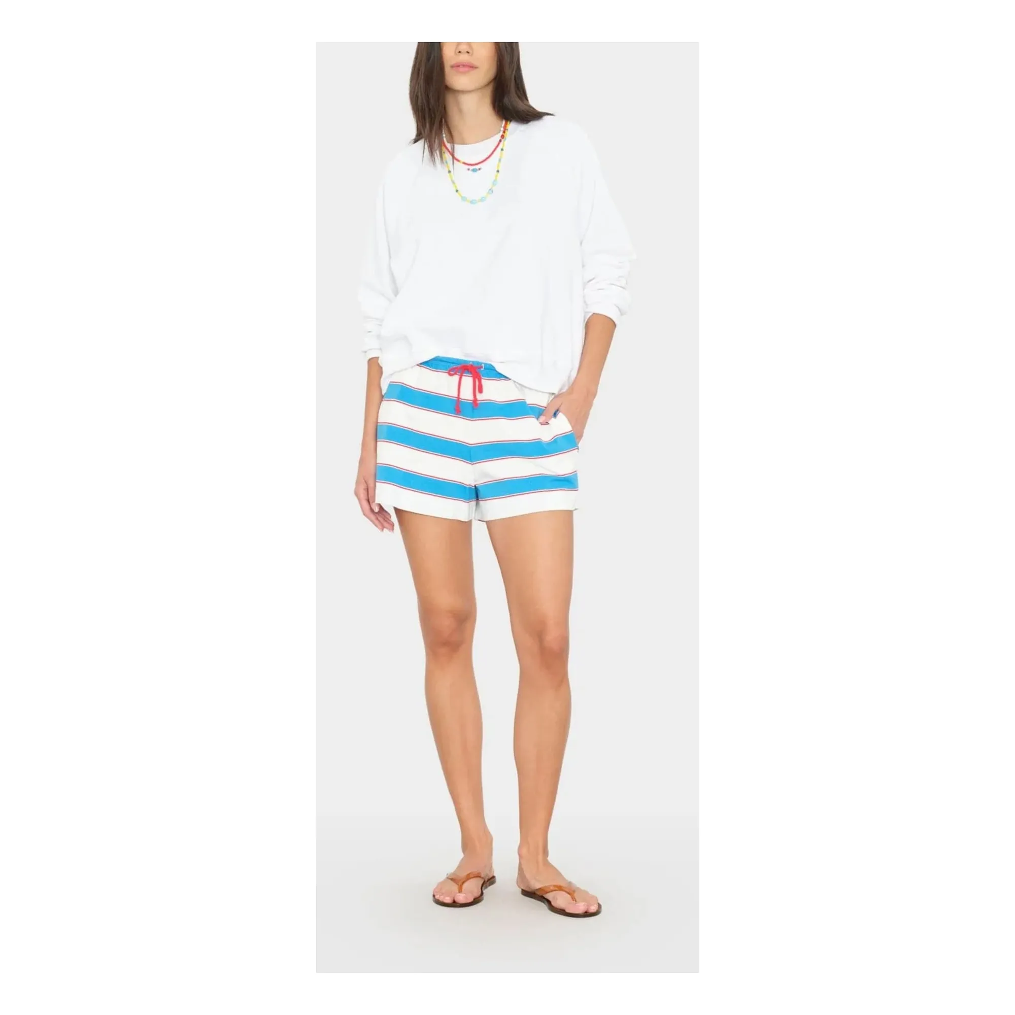 Xirena Blue Cassie Cotton Striped Shorts