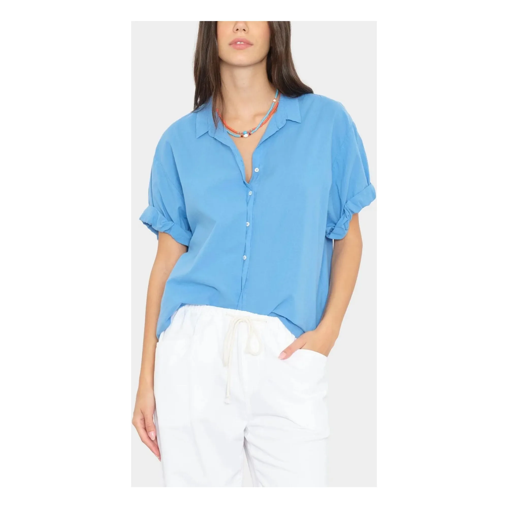 Chemise Channing Popeline de Coton | Bleu- Image produit n°1