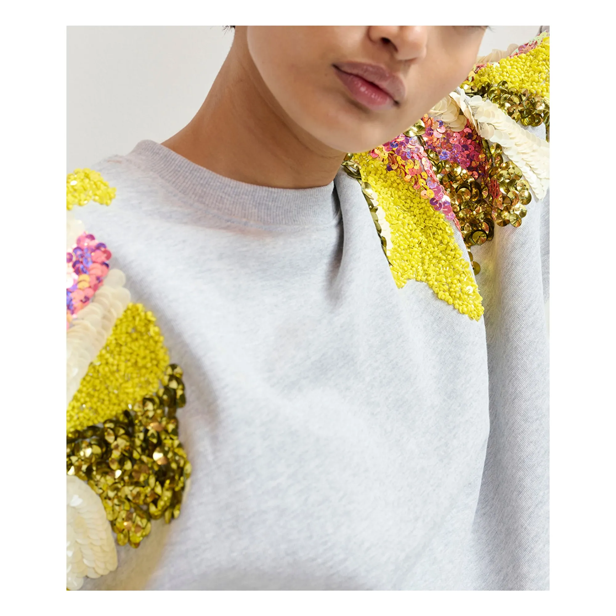 Sweat Jadda Broderies Coton | Gris- Image produit n°4