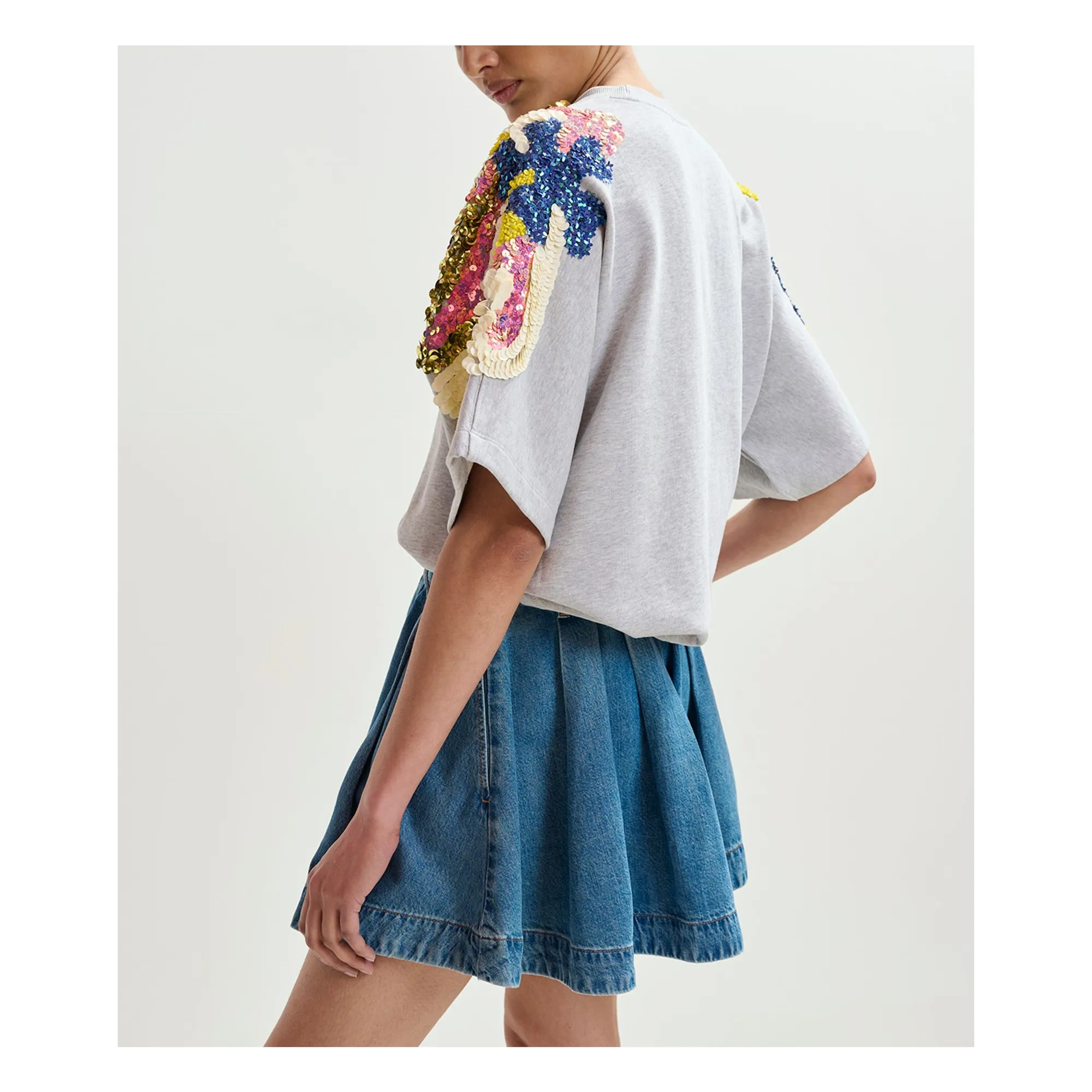 Sweat Jadda Broderies Coton | Gris- Image produit n°2