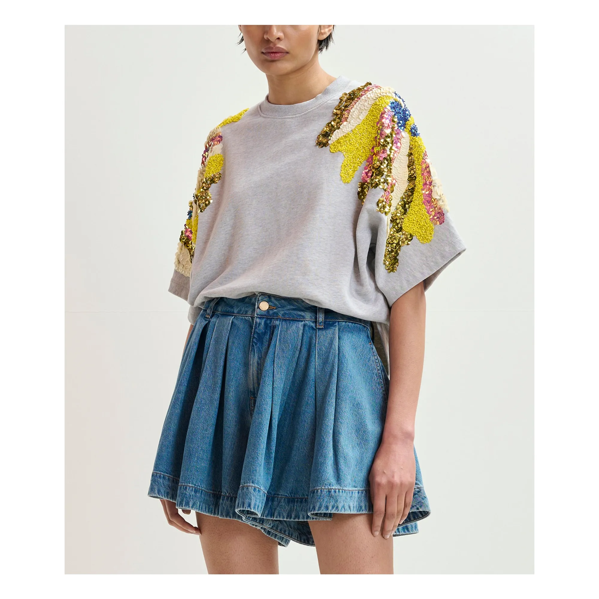 Sweat Jadda Broderies Coton | Gris- Image produit n°1