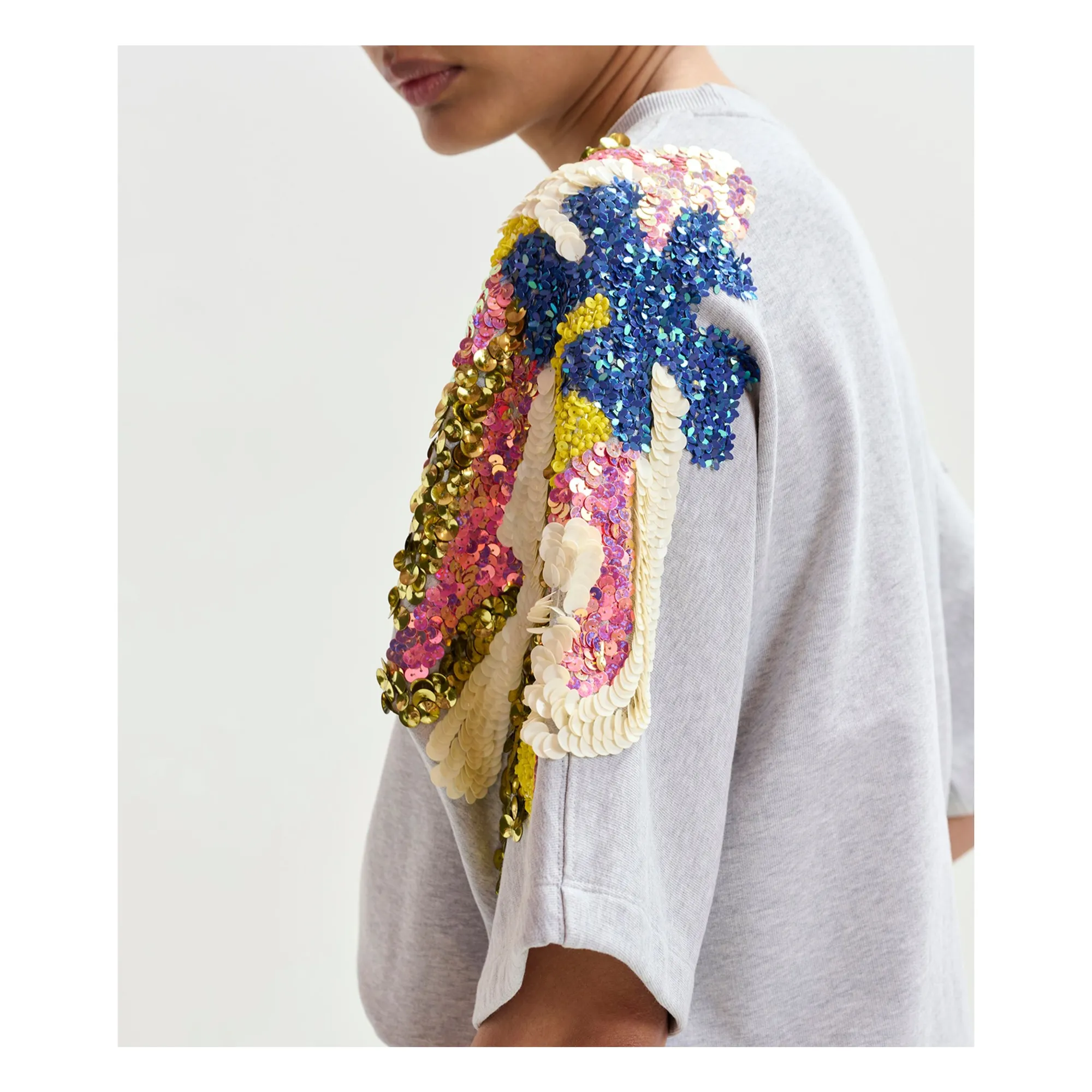 Sweat Jadda Broderies Coton | Gris- Image produit n°5