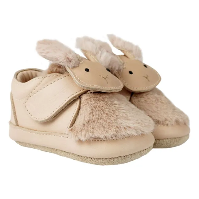Fluffy Matjin Rabbit Slippers | Beige pink