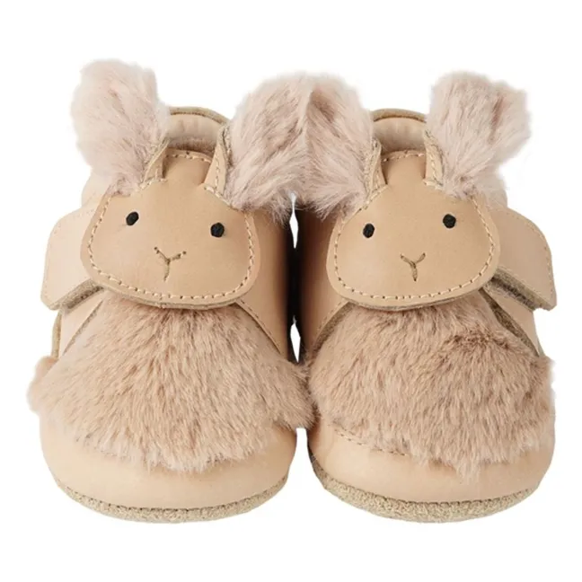 Fluffy Matjin Rabbit Slippers | Beige pink