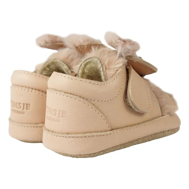 Fluffy Matjin Rabbit Slippers | Beige pink