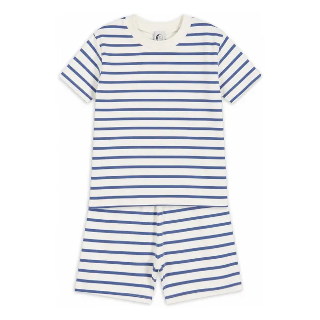 Pyjama Short Rayé Coton Bio | Bleu marine