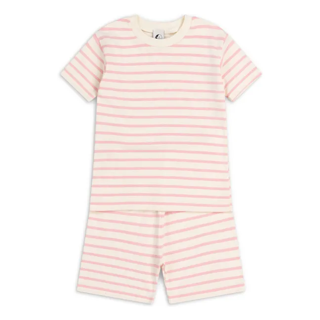 Pyjama Short Rayé Coton Bio | Rose